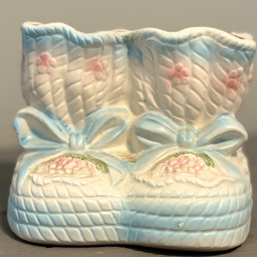 Vintage Relpo Baby Booties Ceramic Planter Mid‑Century Nursery Decor 1960s